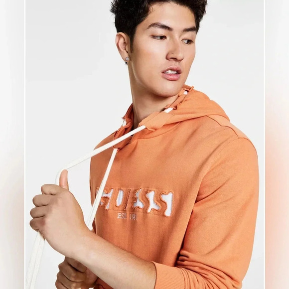 Guess Men's Saffron Peach Zadook Long‎ Sleeve Hoodie Size Large - Picture 2 of 9